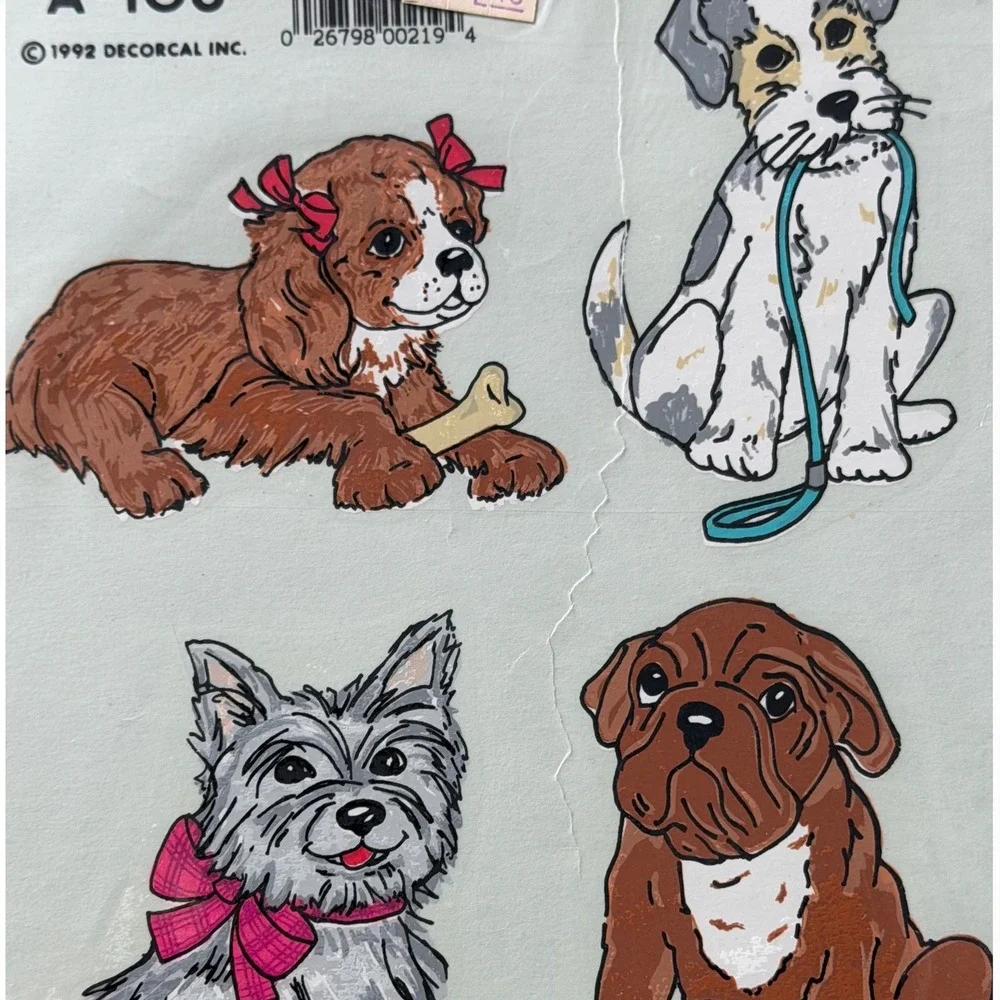 Vintage Dogs Decals New Decoral 90s  Handpainted Rare USA Decorating Cute Retro